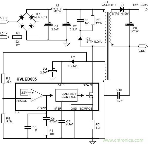 首個最簡單、器件最少的LED驅動電路設計