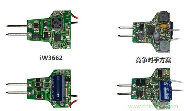 iW3662與競爭對手方案相比，所需外部元器件的數(shù)量大幅降低