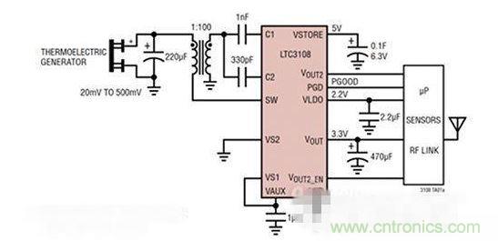LTC3108 電源芯片優(yōu)化用于從熱電設(shè)備收集能量。