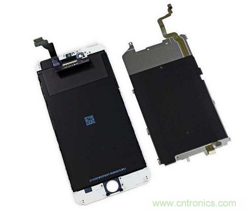 iPhone 6 Plus搭載的高清LED屏幕尺寸為5.5英寸，像素密度為401ppi，并采用了IPS（平面轉(zhuǎn)換）技術(shù)。（來源：iFixit）