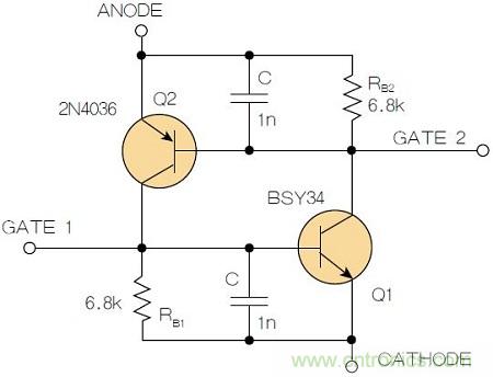 圖2：增加兩個(gè)電容值為1nF的SMD陶瓷電容器后，可以在ΔV達(dá)到10V的情況下防止導(dǎo)通。