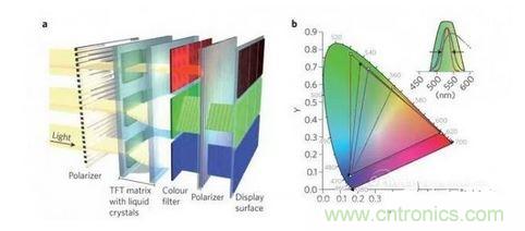  LCD顯示器示意圖。TFT表示薄膜晶體管（thin-film transistor）。