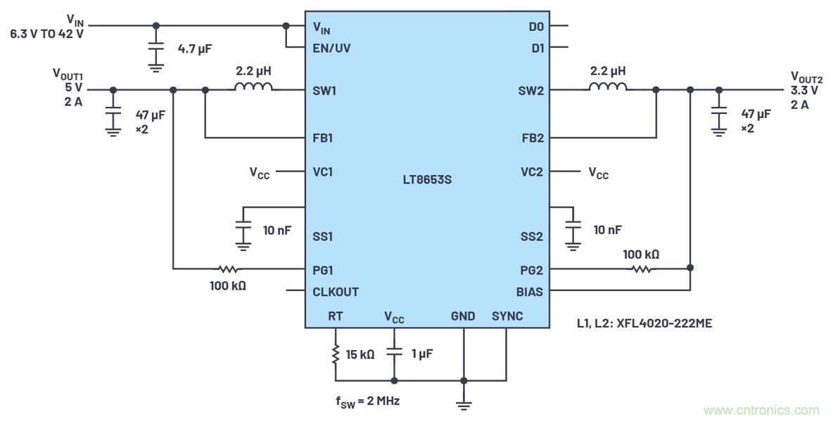 具有6.2 µA靜態(tài)電流的雙通道、42 V、2 A、單片、同步降壓型Silent Switcher 2穩(wěn)壓器