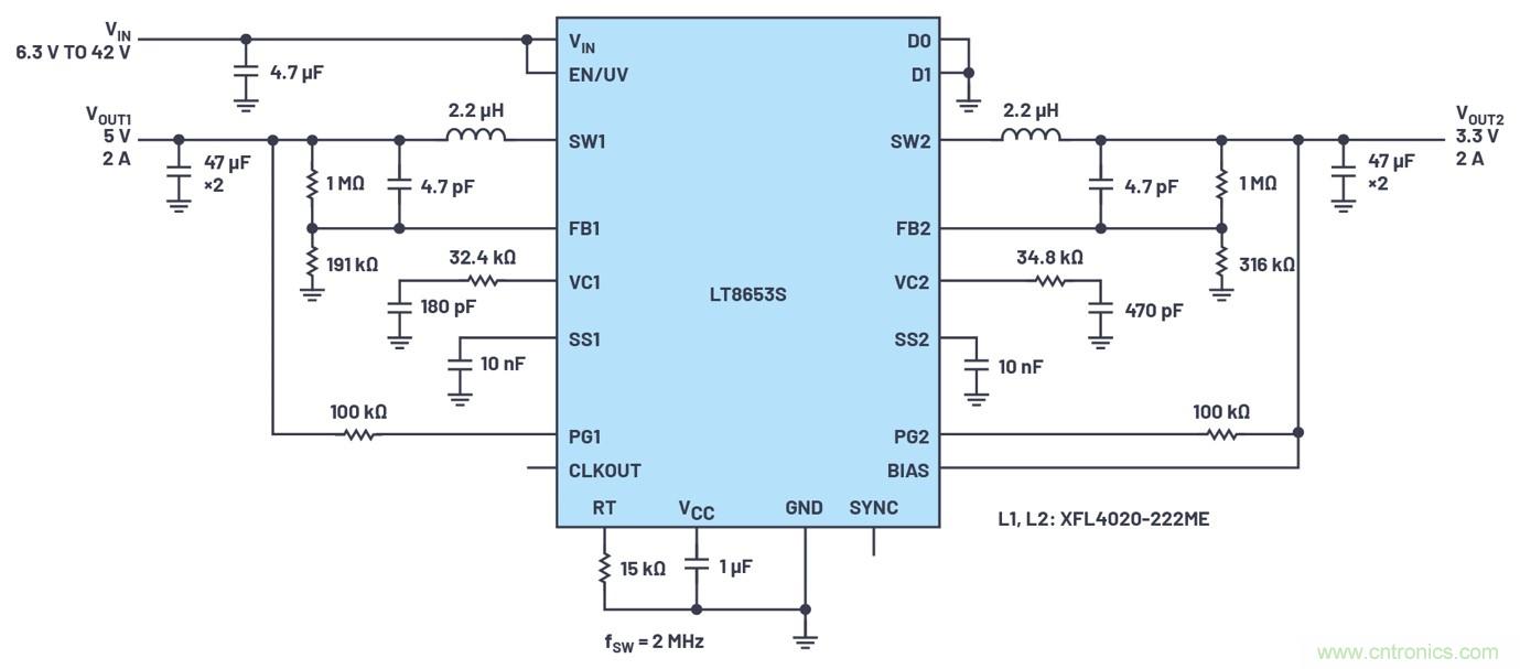 具有6.2 µA靜態(tài)電流的雙通道、42 V、2 A、單片、同步降壓型Silent Switcher 2穩(wěn)壓器