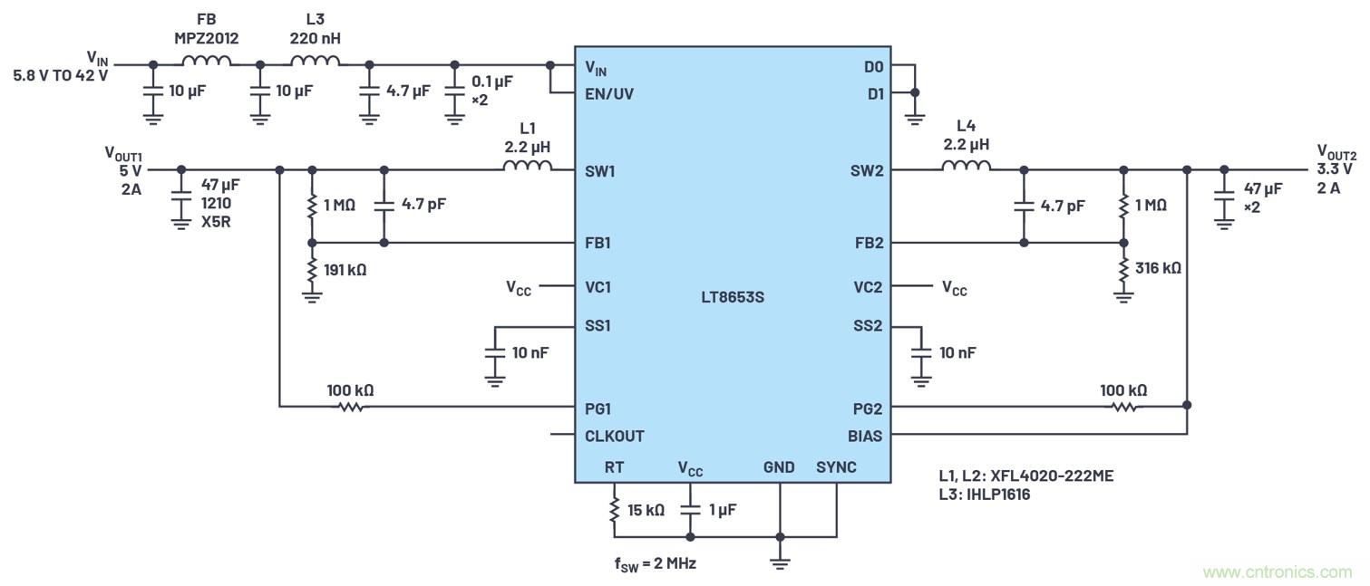 具有6.2 µA靜態(tài)電流的雙通道、42 V、2 A、單片、同步降壓型Silent Switcher 2穩(wěn)壓器
