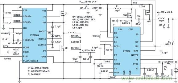 通過5 V至24 V輸入提供雙極性、雙向DC-DC流入和流出電流